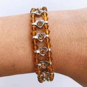 Brown Amber Heart Shaped Crystal Bracelet